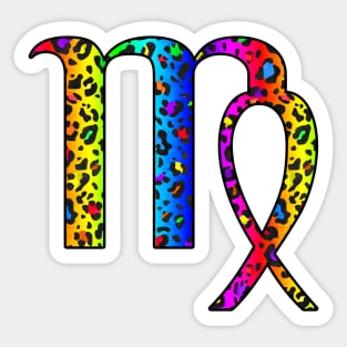 Virgo Zodiac Horoscope Symbol in Dark Rainbow Leopard Print Sticker